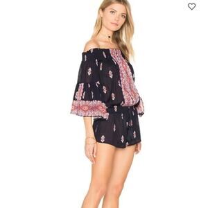 Anthropologie Black and Red Off-Shoulder Romper